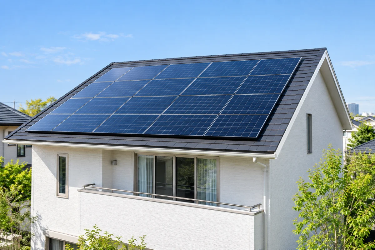 太陽光パネルを設置した日本の戸建て住宅のイメージ